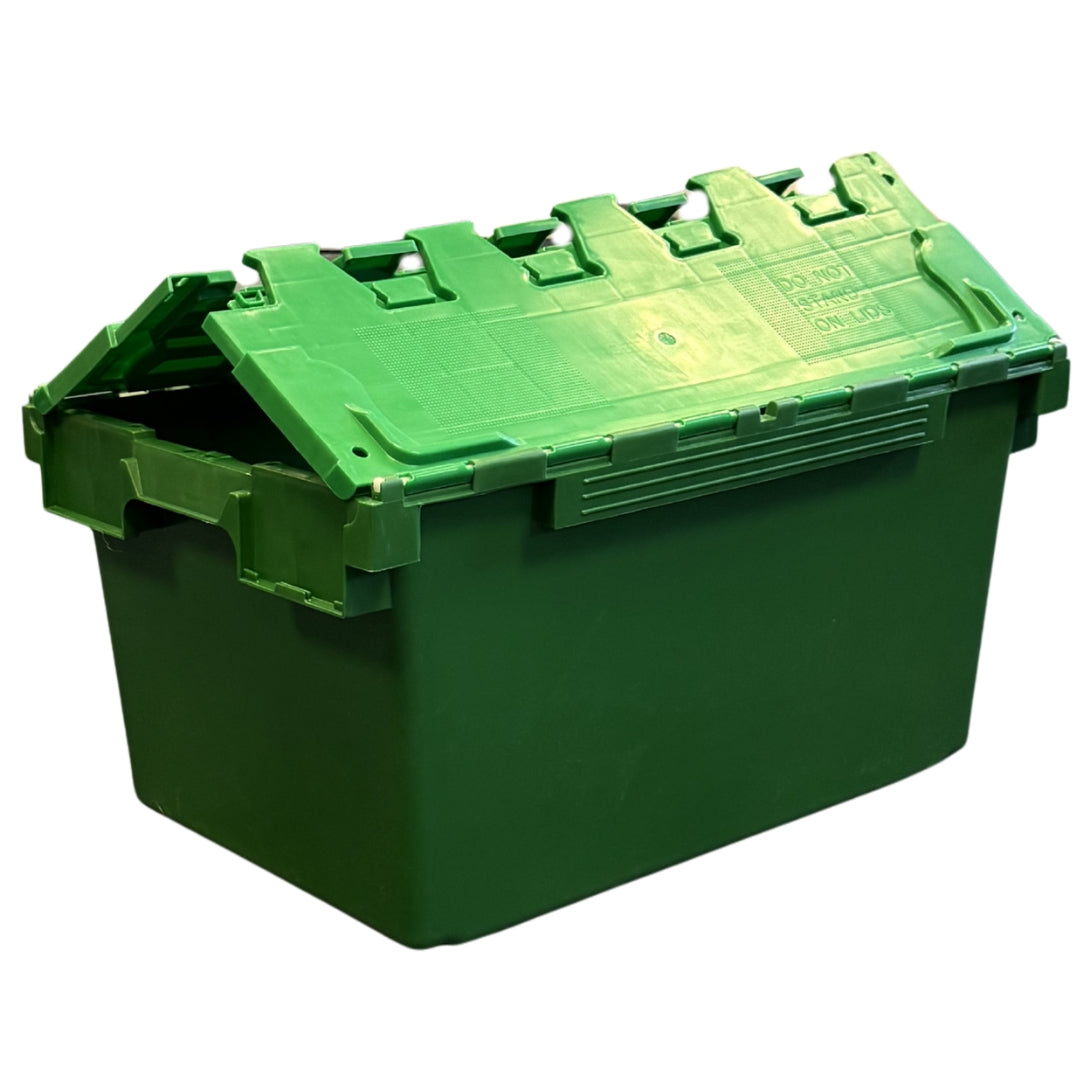 80L GatorTote (710 x 460 x 368h mm) Extra Heavy Duty Industrial Attached Lid Box GREEN/GREEN