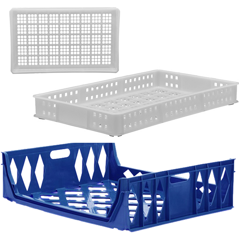 Ventilated plastic bread and confectionery trays for bakeries, food producers, wholesalers and retail supply.