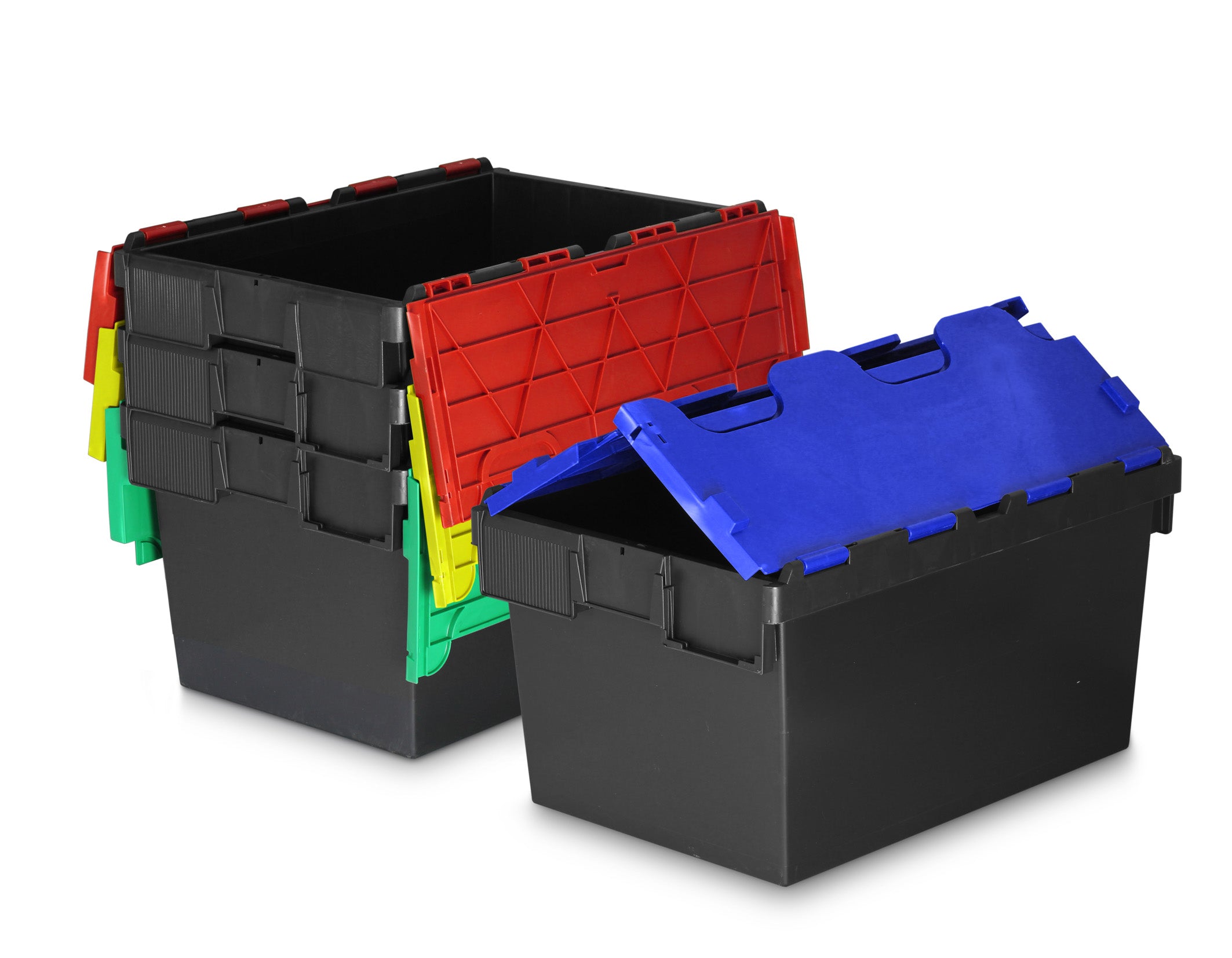 *Bundle of 4* 54 Litre Attached Lid Container Original Totebox (600 x 400 x 320h mm) Rainbow Pack