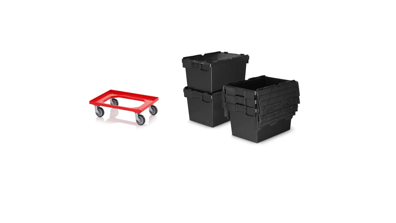 5 x 80L Extra Large Attached Lid Container Original Totebox  -  (710 x 460 x 368h mm) with Dolly *Special Offer*