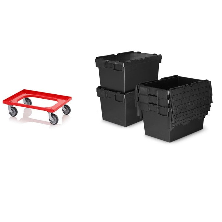 *Combo Deal* 5 x 80L Original Totebox Eco Extra Large Attached Lid Containers + Dolly